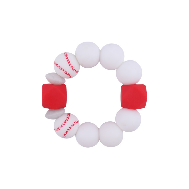 Nuevo bebé suministros de dibujos animados de fútbol de silicona impresa pulsera creativa DIY mordedura de silicona juguete de goma