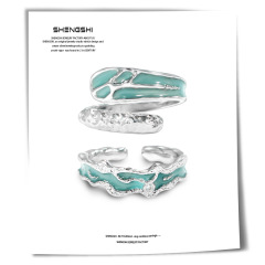 Original Niche Asymmetric Deep Sea Ice Blue Enamel Droplet Gel High-End Minimalist Couple's Rings