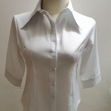 白色五分袖衬衫女夏薄款设计感百搭修身中袖衬衣职业通勤面试上衣