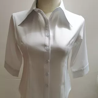白色五分袖衬衫女夏薄款设计感百搭修身中袖衬衣职业通勤面试上衣