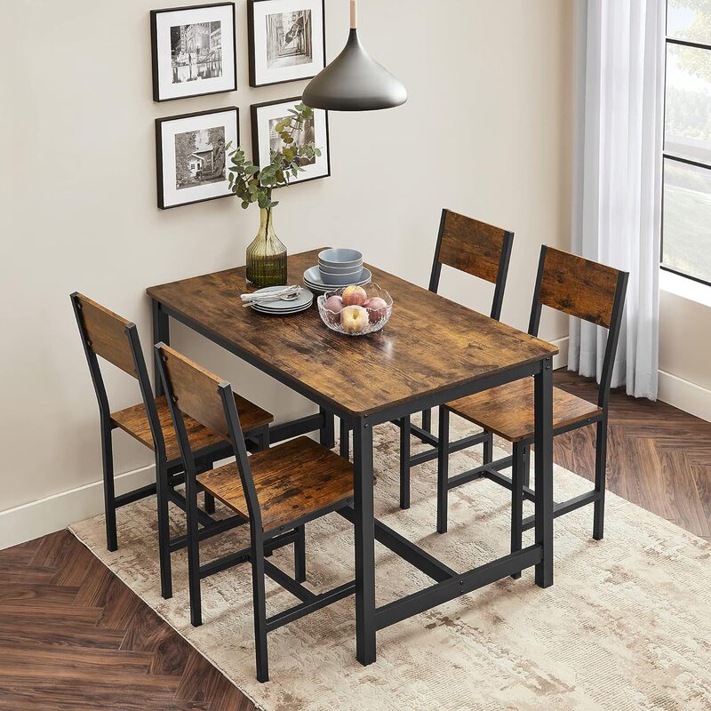 Foreign Trade Dining Table and Chair 2-piece Set Country Style Wooden Chair Metal Steel Frame Comfortable Chair Farmhouse Chair Kitchen Bedroom Living Room