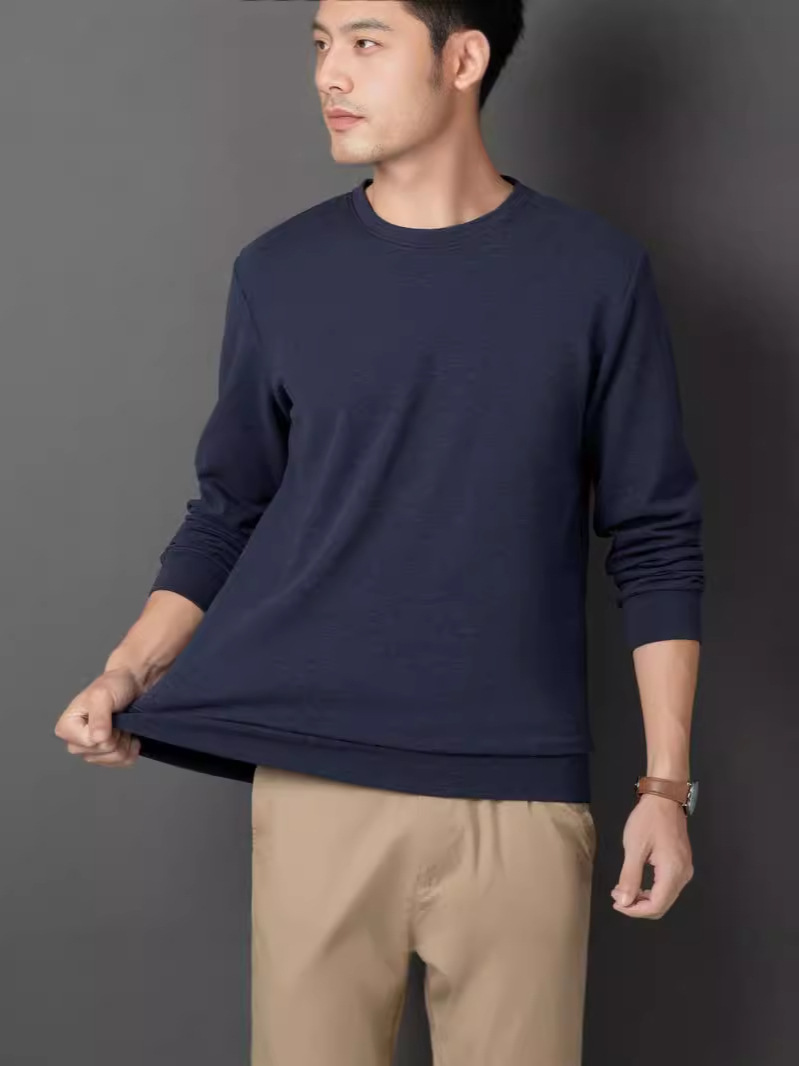 Autumn Winter New Product De Velvet Round Neck Sweatshirt Dad Outfit Men Middle-Aged And Elderly Loose Long-Sleeved_voghion.com