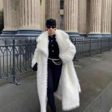 跨境长款仿皮草大衣2025年新款过膝白色加厚气质外套托卡环保皮草