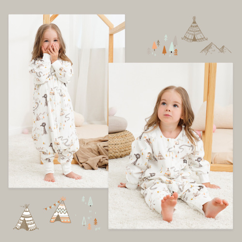 Spring and autumn four-layer bamboo cotton gauze split-leg children's sleeping bag infant anti-kick quilt long-sleeved baby sleeping bag summer