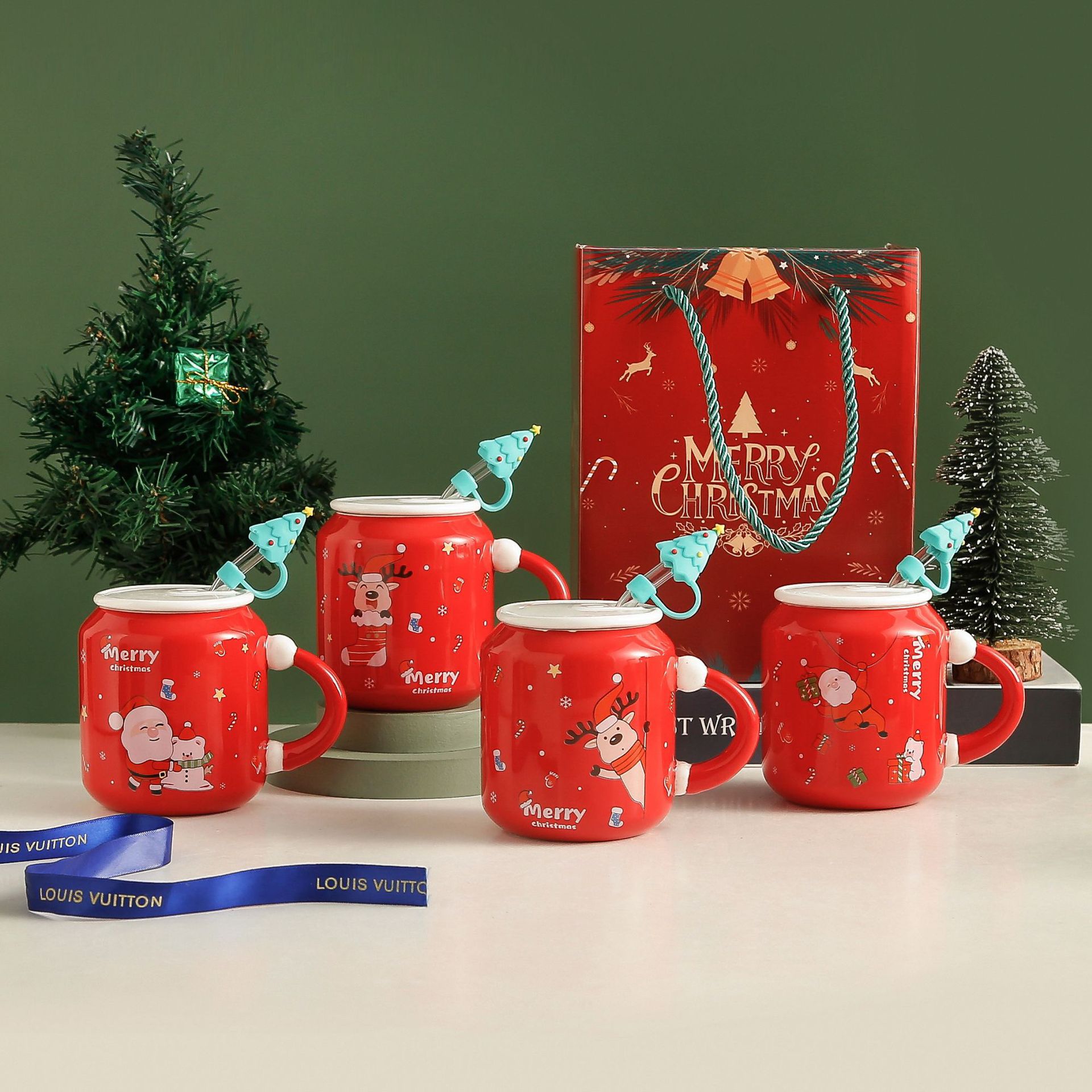 Taza de cerámica de alce creativo de Navidad Taza de agua con forma de lata de red de Internet Actividad de la empresa Regalo de recuerdo Logotipo impreso
