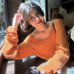 IN.choose u 笑笑家2025秋季韩版简约慵懒长袖V领针织罩衫毛衣女