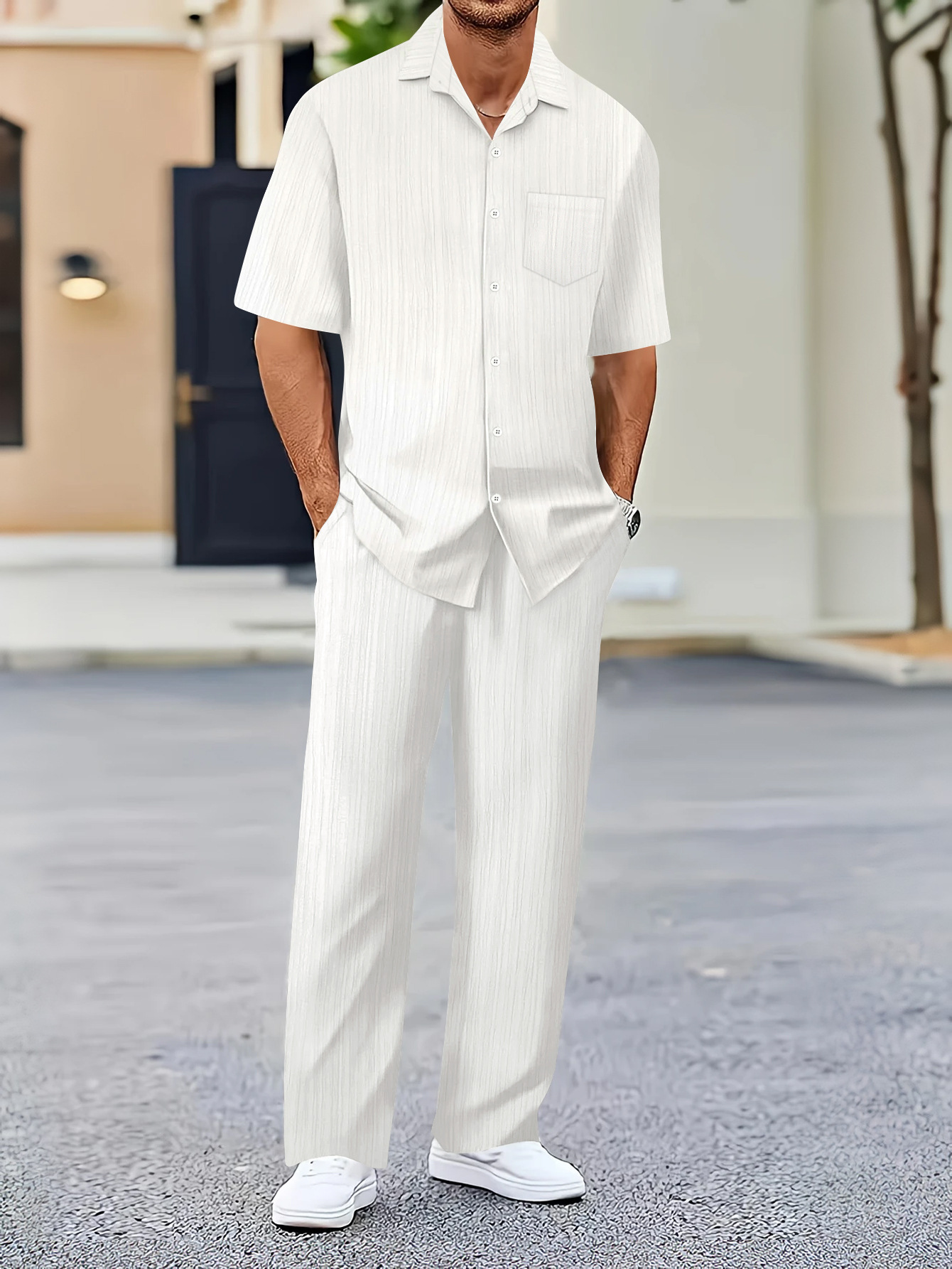 Herren Freizeit Hemd Und Hose Set Mit Wellenmuster Für Pendler_voghion.com