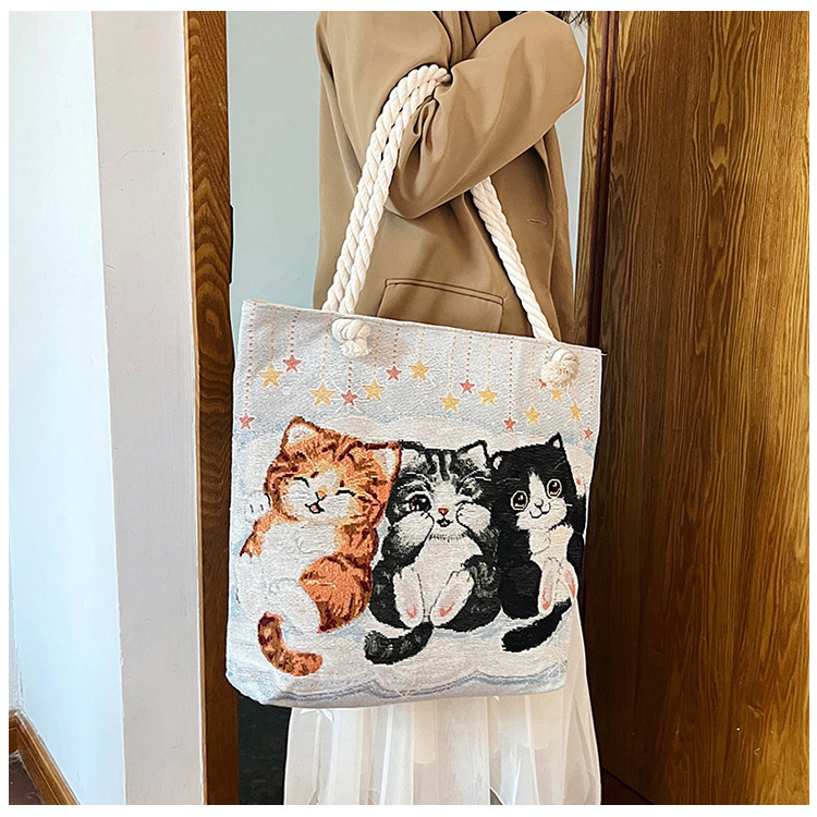 Women's Small All Seasons Cotton And Linen Animal Fashion Square Zipper Tote Bag display picture 2