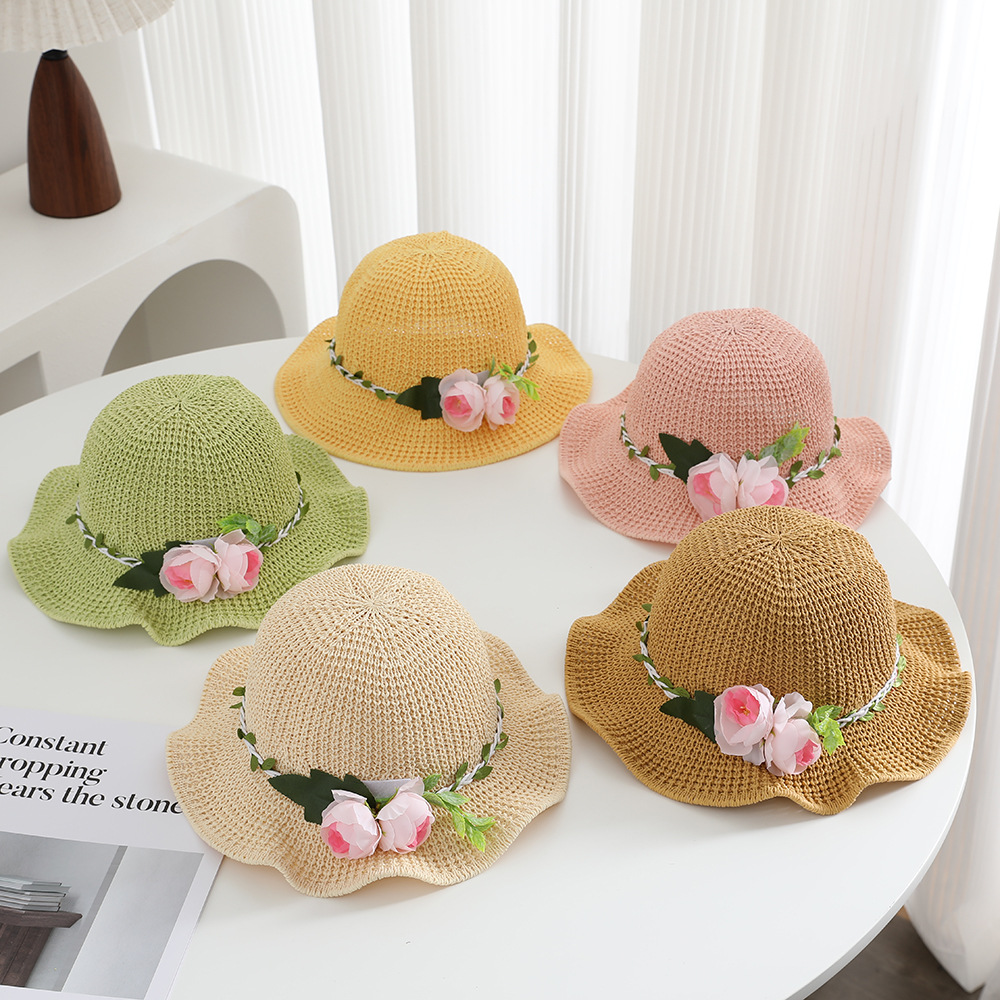 Kids Sun Hat Upf 50+ Wide Brim Straw Hat For Summer Beach_voghion.com