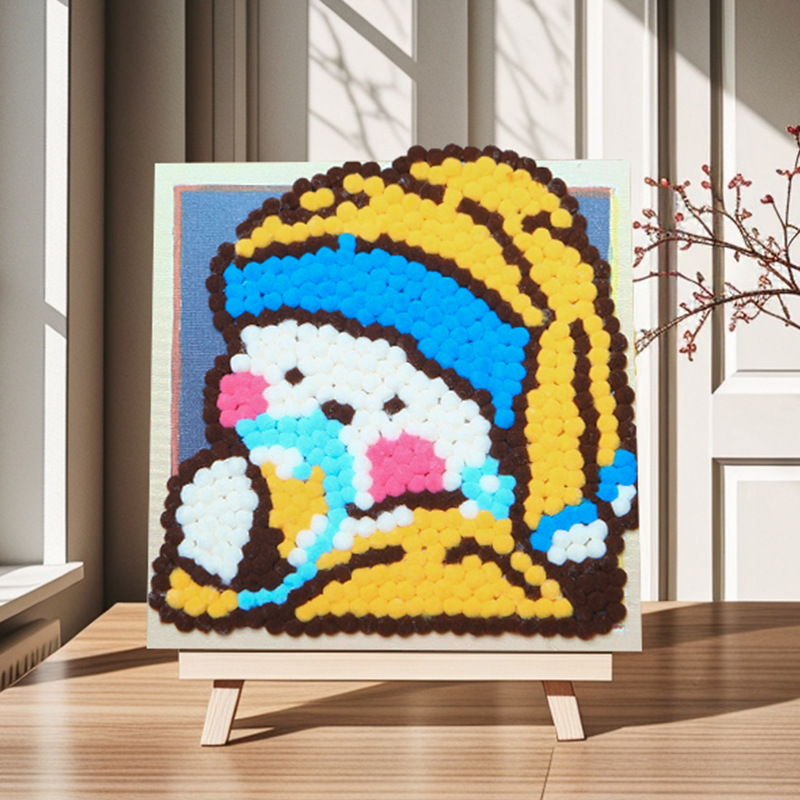 Pintura de bola de pelo Dibujos animados Niños creativos Pegatinas a mano Diy Material hecho a mano Paquete Marco estirado Pintura adhesiva Marco de madera maciza Pintura decorativa
