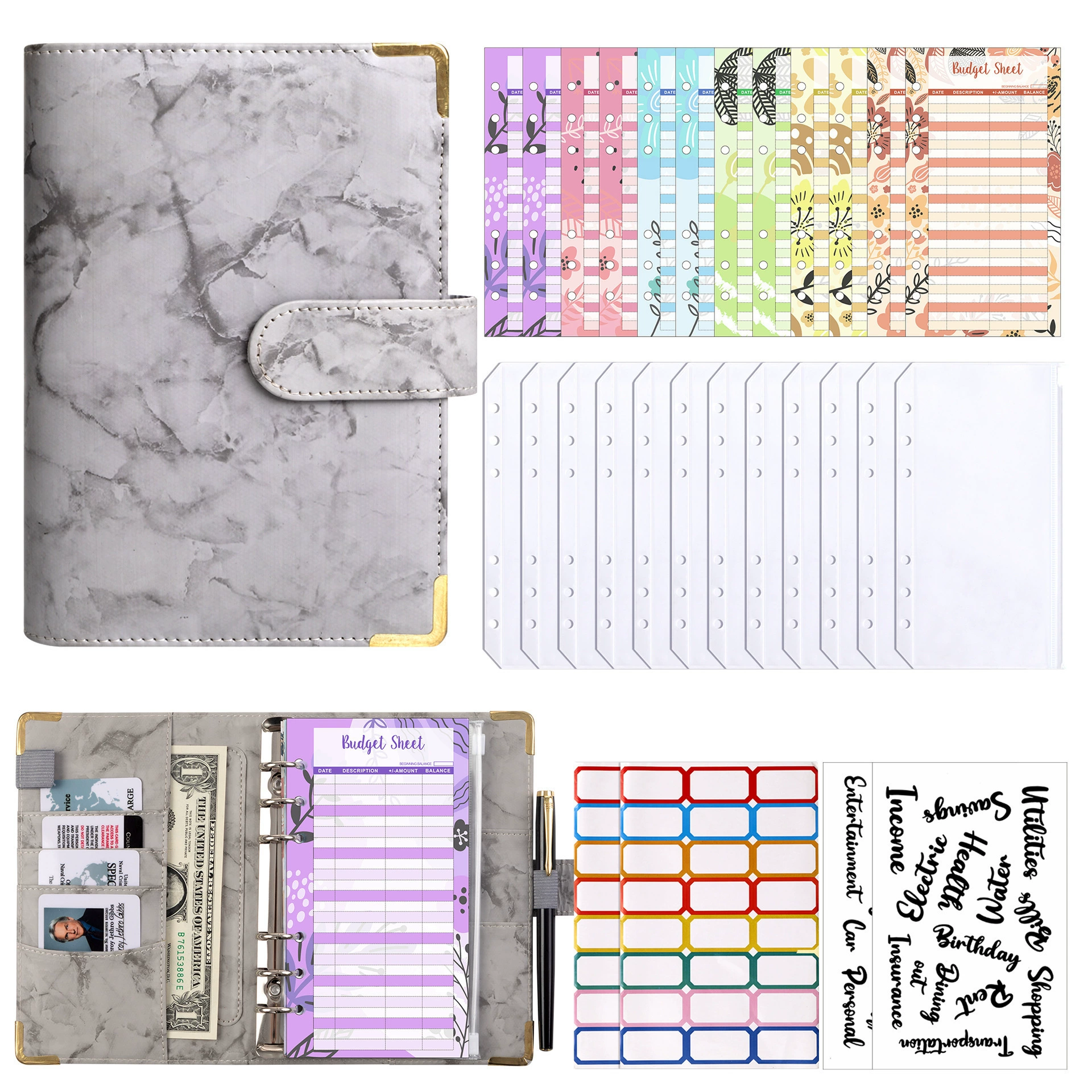 Amazon трансграничный A6 Мраморный ручной счет экономит деньги бюджетная книга Macaron связующий блокнот