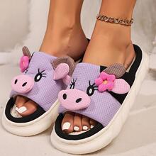 Q 55093 Linen Cow Print Slippers ��ţ���������Ь�羳��