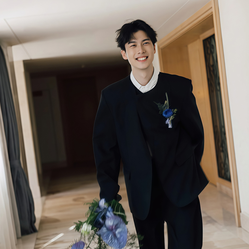 New Chinese-Style Wedding Suit for Men, Wedding and Engagement Groom's Suit, Non-Iron Synthetic Fiber Blend, in Stock