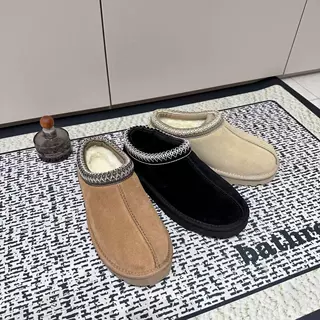 河南桑坡民族风编制薄底雪地靴女皮毛一体棉靴拖鞋牛皮羊毛加绒防