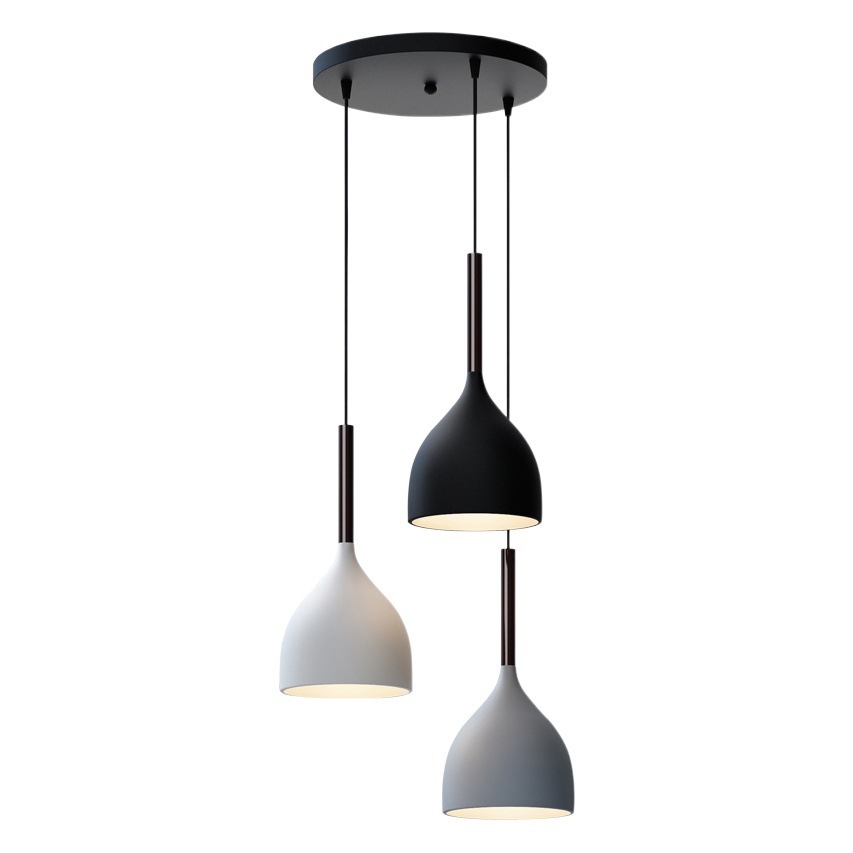 Lámpara de restaurante nórdico de tres cabezas lámpara de disco de estilo minimalista moderno hogar atmosférico creativo negro blanco gris lámpara de comedor