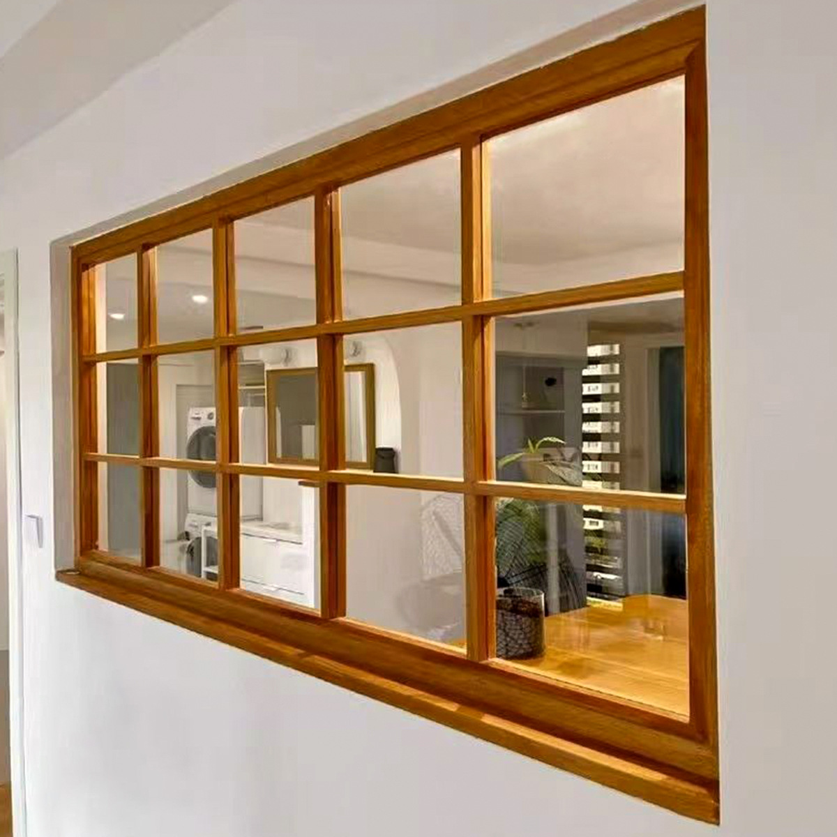Customized New Chinoiserie Solid Wood Doors and Wooden Windows, Simple Chinoiserie Lattice Frame Sliding Glass Windows, Simple Left and Right Casement Windows