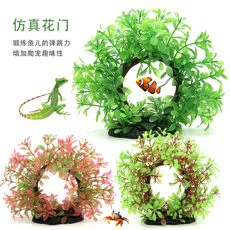 Acuario artificial planta acuática flor pecera paisaje decoración artificial planta paisaje sumergido madera accesorios arco árbol