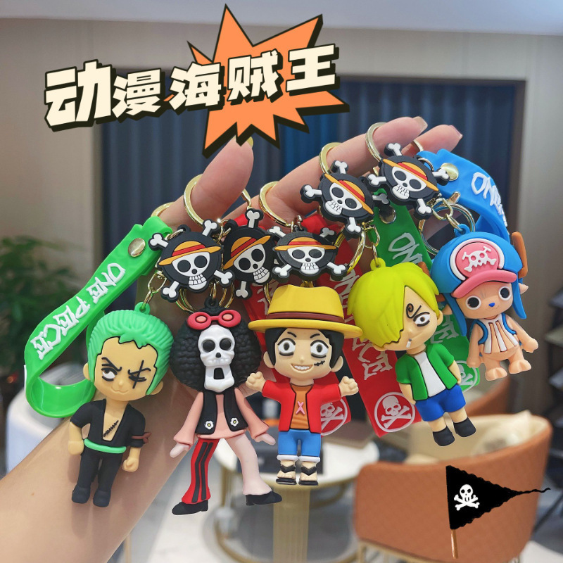 Cartoon One Piece Luffy Zoro Keychain Three-Dimensional Cartoon Doll Car Key Chain School Bag Pendant Small Gift Batch