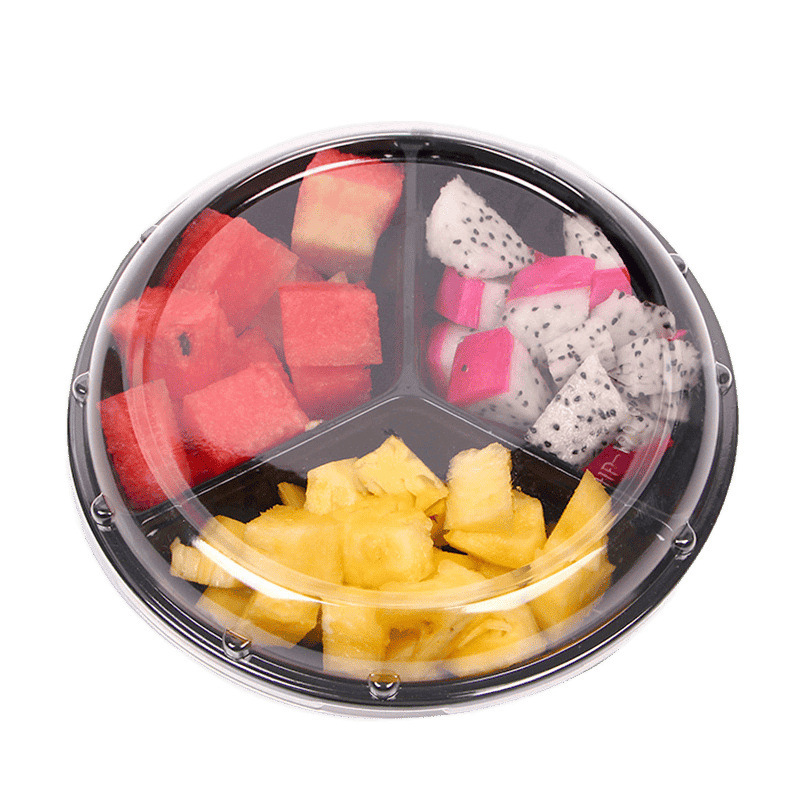 使い捨てフルーツボックスプラスチックコンパートメントフレッシュフルーツカットサラダ盛り合わせラウンド透明フルーツパック蓋付き|undefined