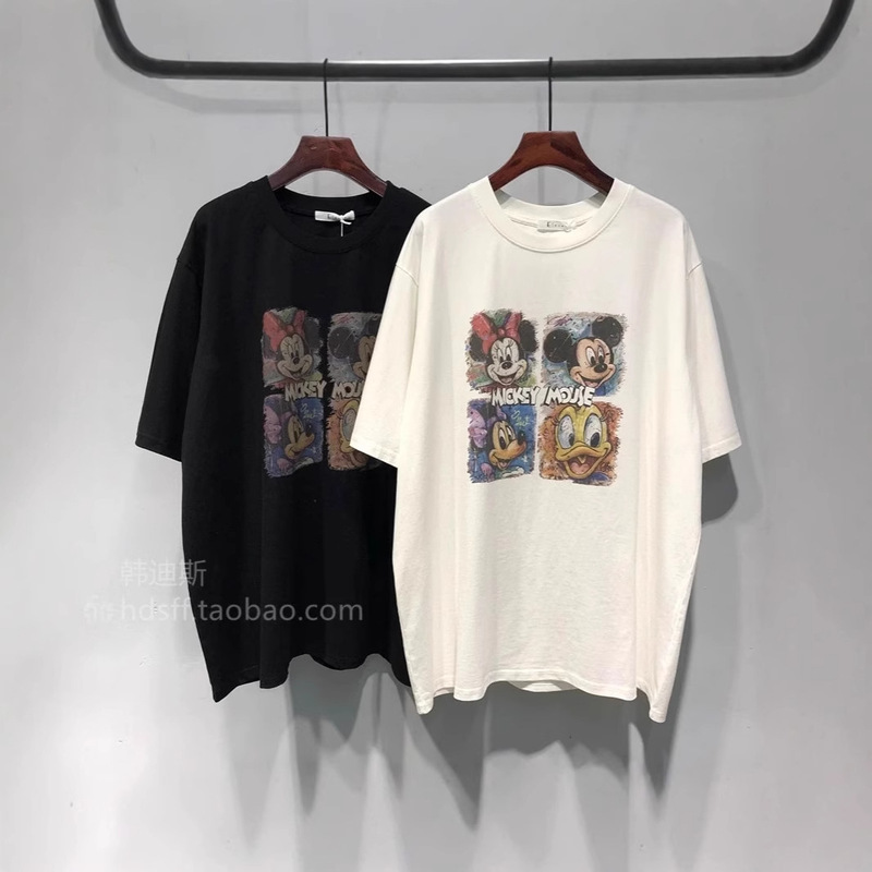 Plus Size Pure Cotton Round Neck Short-Sleeved Pullover T-Shirt for Women Loose Mid-Length Cartoon Animation Print Summer Trendy T-Shirt