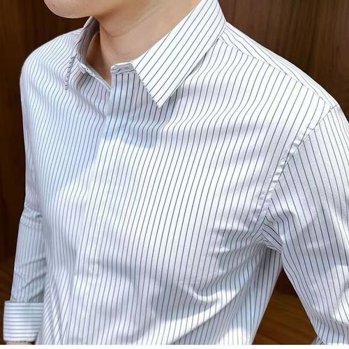 Men's Long-Sleeve Striped Shirt Wholesale Factory Trend Brand Loose Middle-Aged Korean Style Casual Grid Stylish 2025
