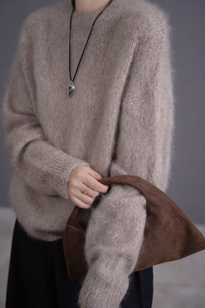 加厚花纱羊毛羊绒拉毛V领圆领百搭女式毛衣宽松慵懒女外套老钱风