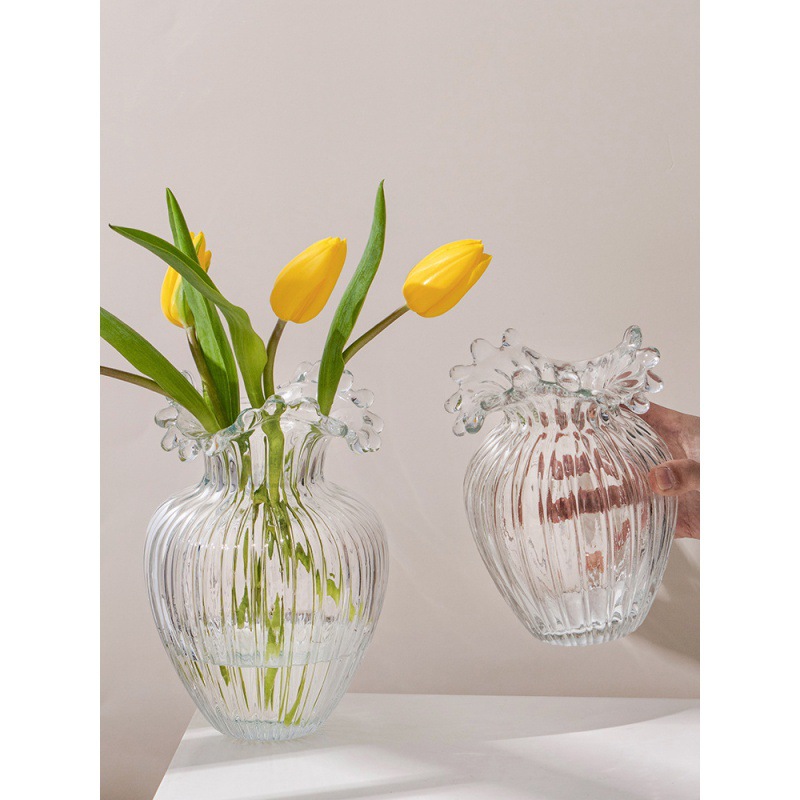 轻奢北欧式浪花口玻璃花瓶创意客厅简约透明鲜花水培养网红插花器