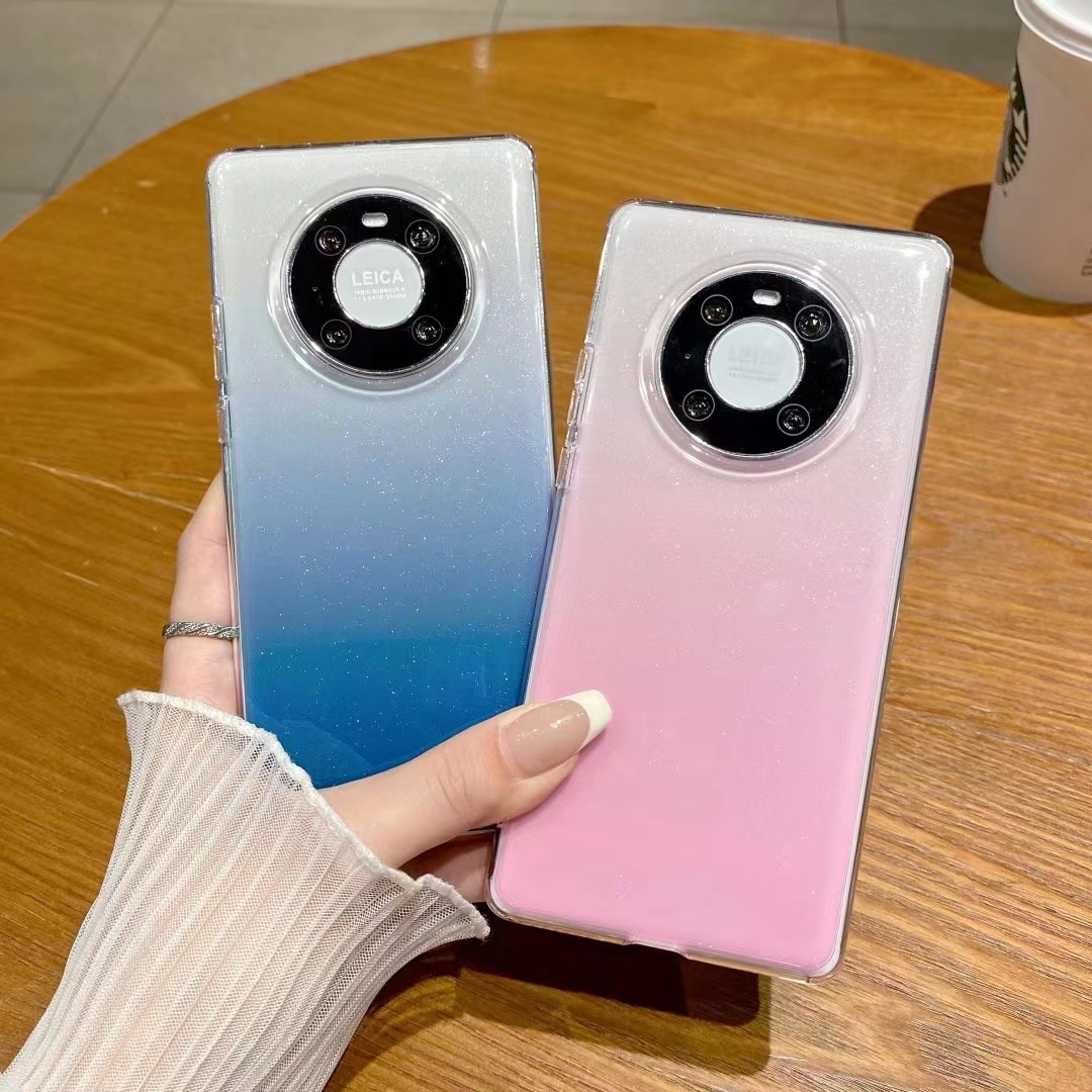 Nueva funda de acrílico transparente con purpurina degradada de un solo color, adecuada para el teléfono móvil Huawei Mate70PRO y Mate50.