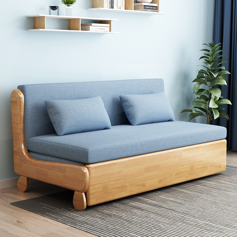 Dual-Purpose Solid Wood Sofa Bed Living Room Home Foldable Small Apartment Modern Simple Multi-Functional Sitting and Sleeping Lazy Sofa