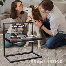 新款木质宠物碗架中大型犬双碗饮水架狗狗喂食盆可调节宠物餐桌
