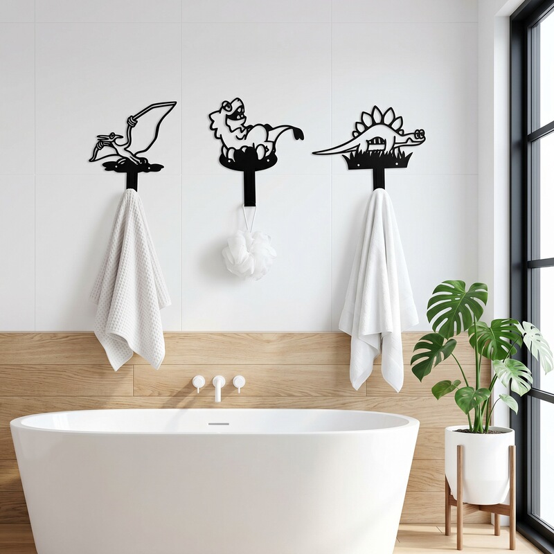 Cross-Border Outdoor and Indoor Universal Metal Hooks for Wall Decoration, Dinosaur Weather-Resistant Children's Fun Hooks for Bathroom