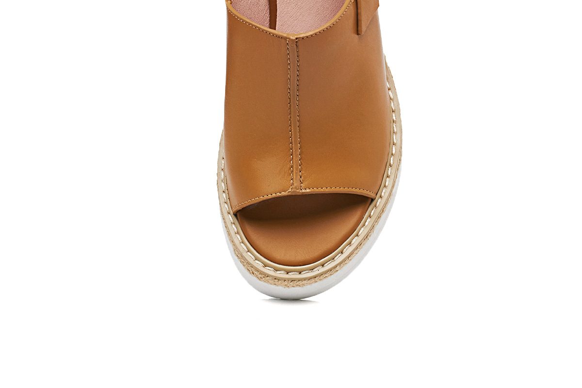 Sandal cao gót nữ hở mũi đế xuồng đan rơm phong cách châu Âu — Nâu vàng chi tiết 8