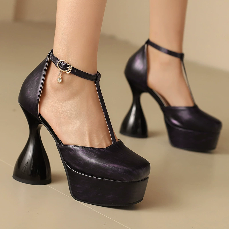 High‑heel shoes, European style, polyurethane upper, sculptural 12 cm heel, 4 cm platform, EU 34–50