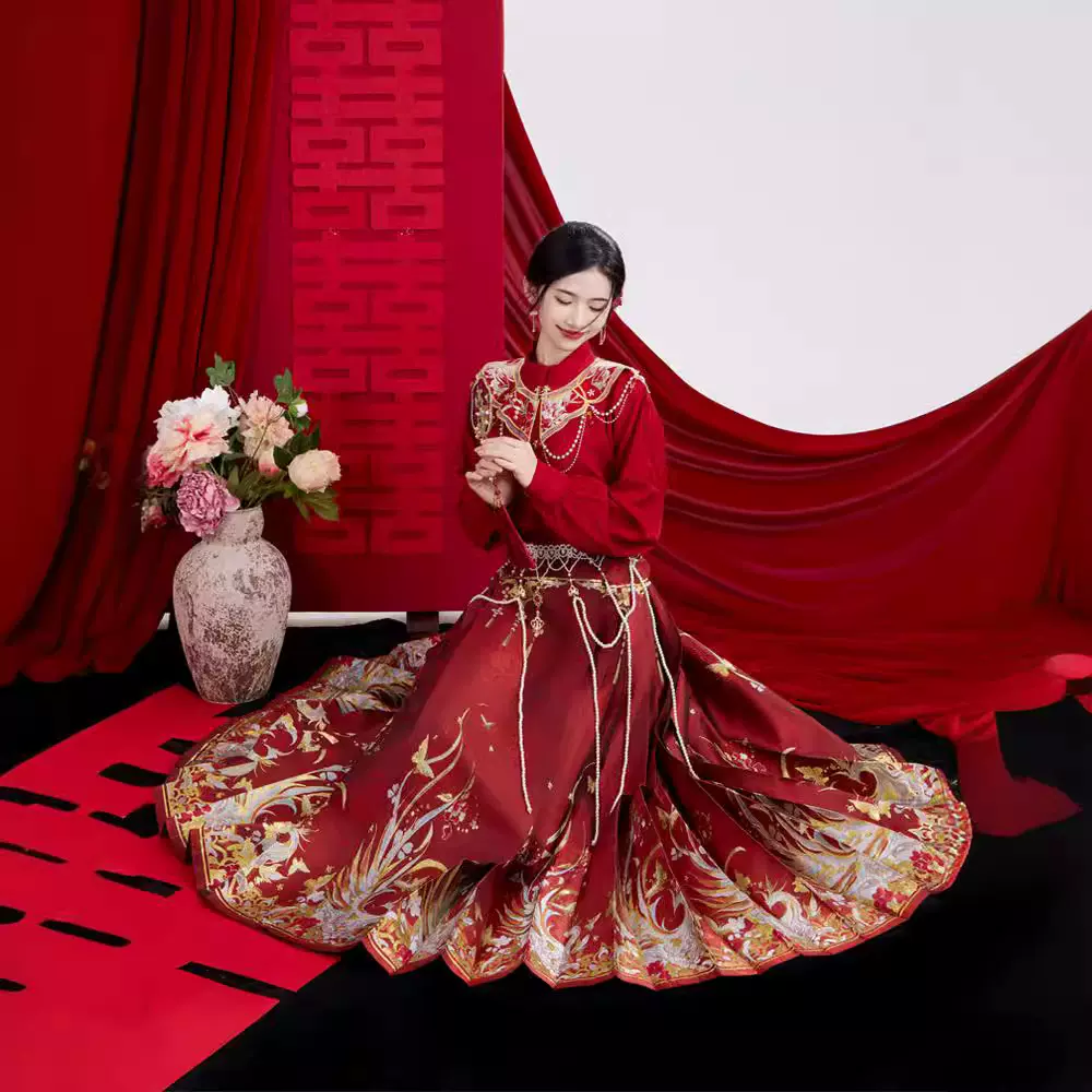 敬酒服马面裙套装织金女成人汉服红色云肩中式订婚服回门半身裙秋