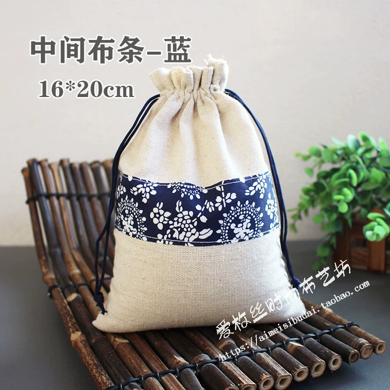 Cloth bag, Chinese style, drawstring, cotton and linen, for luck
