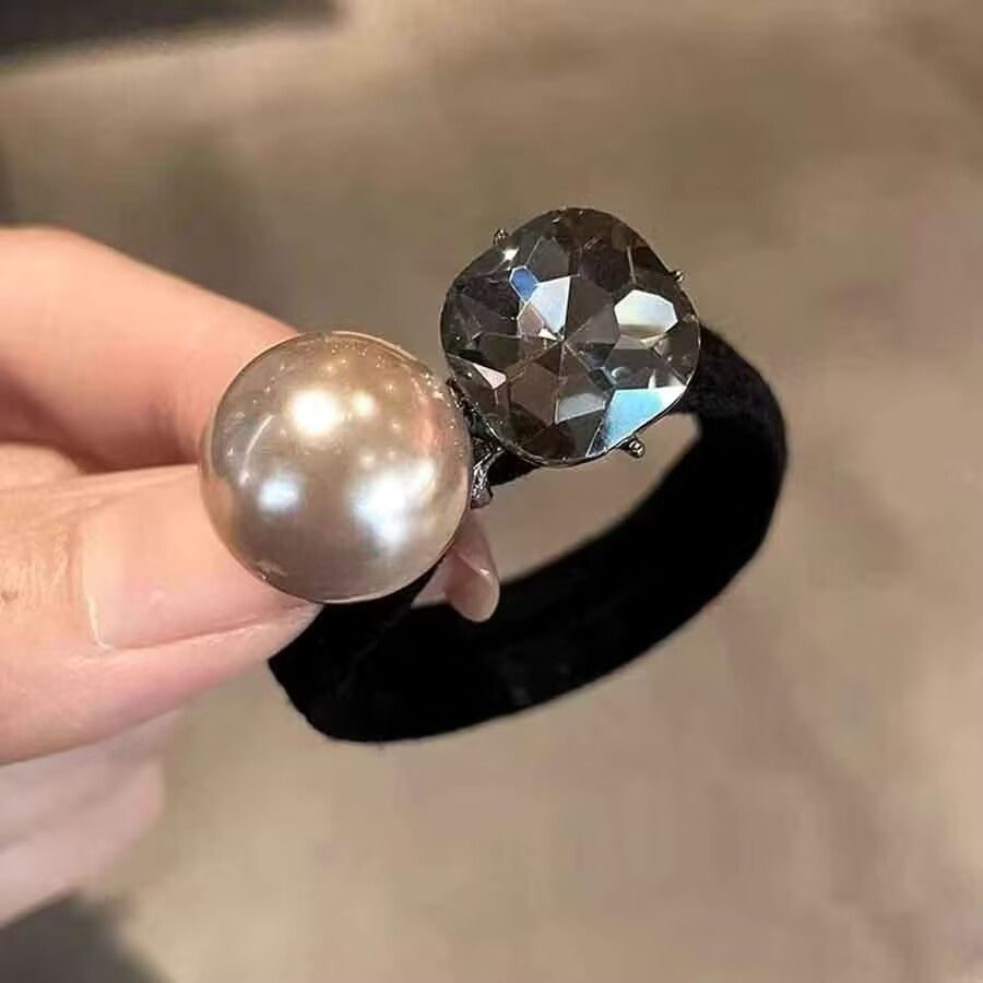 Perlas de terciopelo de alta sensación, anillo de cabello de intestino grande, temperamento femenino elegante, cuerda de cabello de cola de caballo baja, cuerda de cabello de alta elasticidad no dañada