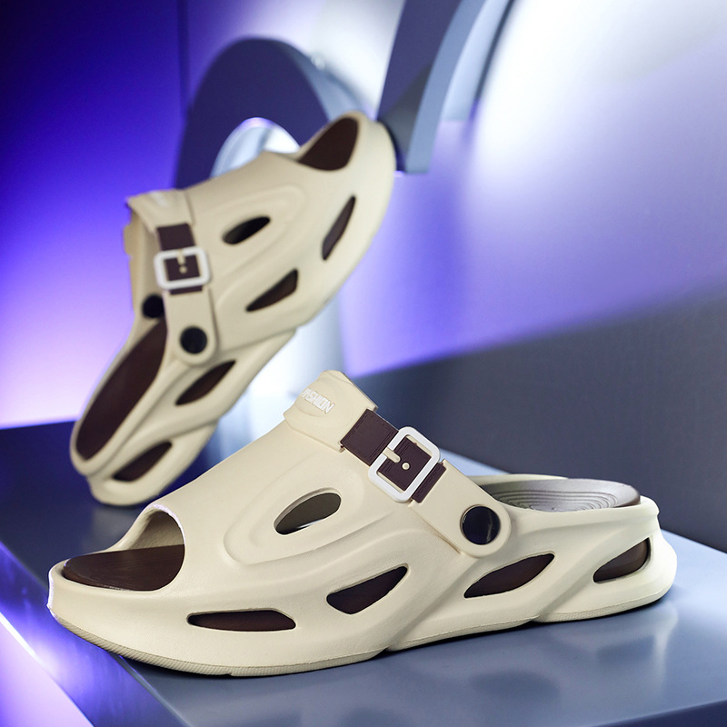 Nuevo estilo de los hombres, ligero, cómodo, tendencia, moda, ocio diario, punta redonda, color a juego, transpirable, zapatos con agujeros para hombres Baotou