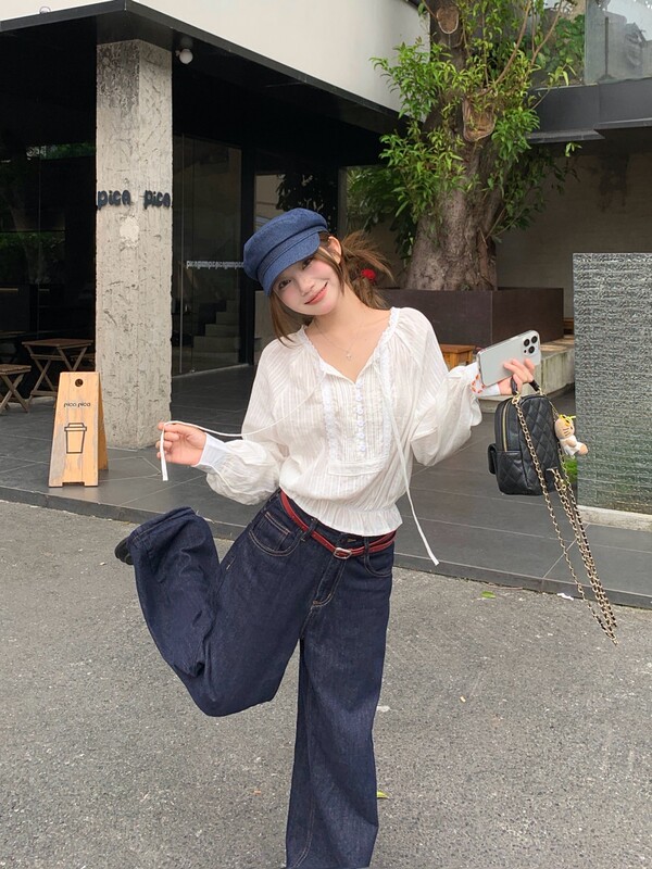实拍 法式蕾丝压褶衬衫女2025早秋新款休闲百搭韩系长袖上衣88301|undefined