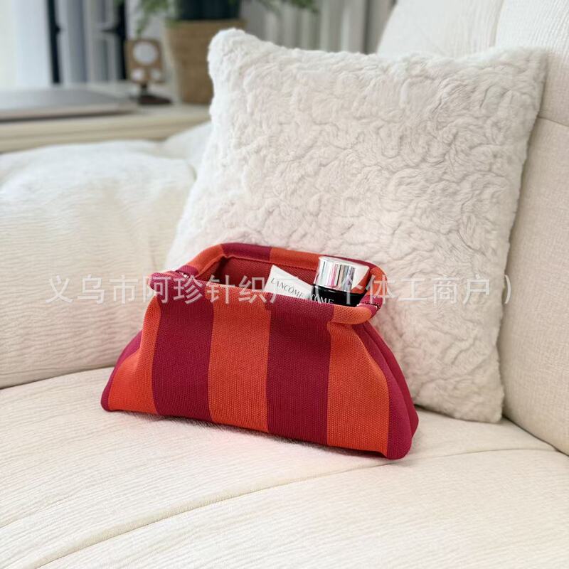 Amazon's best-selling color-blocked striped knitted mahjong tile storage bag, large-capacity cloth bag, American-style mahjong makeup bag Amazon's best-selling color-blocked striped knitted mahjong tile storage bag, large-capacity cloth bag, American-style mahjong makeup bag