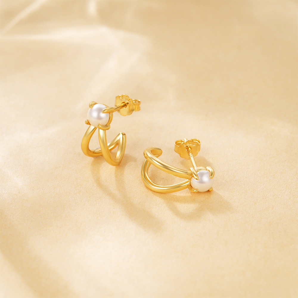 925 Sterling Silver Material 1 Pair 925 Sterling Silver Pearl Zircon Geometric Ear Studs