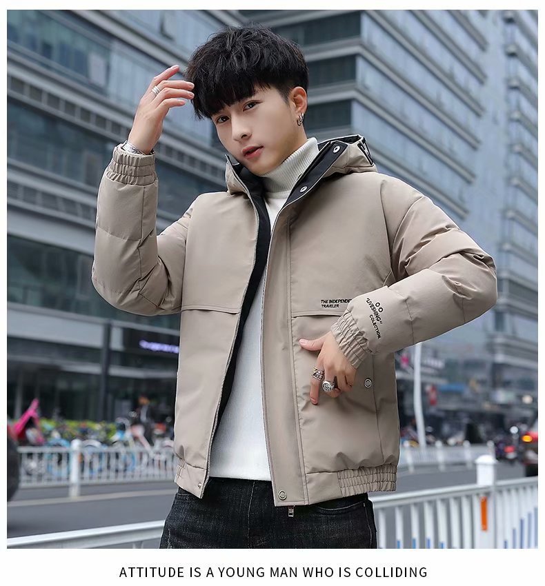 Abrigo de algodón acolchado abrigo de invierno de los hombres de estilo coreano de moda abajo abrigo de algodón acolchado de los hombres cortos forrados de lana engrosada abrigo de invierno de mapache de algodón cálido