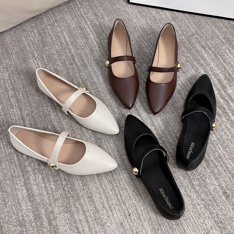 Black Mary Jane shoes pointed-toe flat low-cut