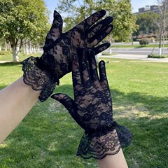 レース手袋レース日焼け止め手袋女性の夏のセクシーなメッシュ指なし夏滑り止め運転薄型エレガントな黒