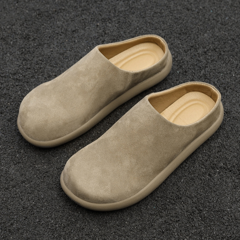 2025 New Genuine Leather Spring Small Potato Big Toe Boken Shoes Men's Slip-On Mule Shoes Outer Wear Toe-Toe Slippers