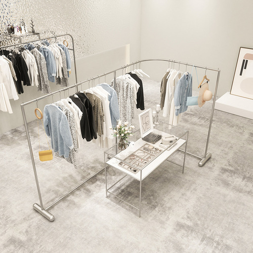 Display rack corner creative women's clothing store center island display props stainless steel brushed