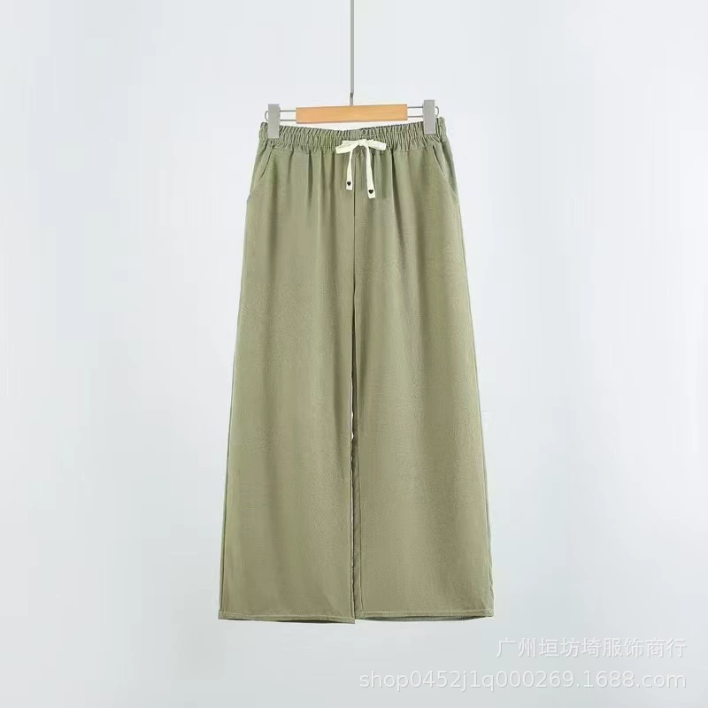 Furong пряжа женские широкие брюки с высокой талией шнуровочные укороченные брюки женские 2025 летние брюки с широкими ногами шелковые ледяные женские брюки