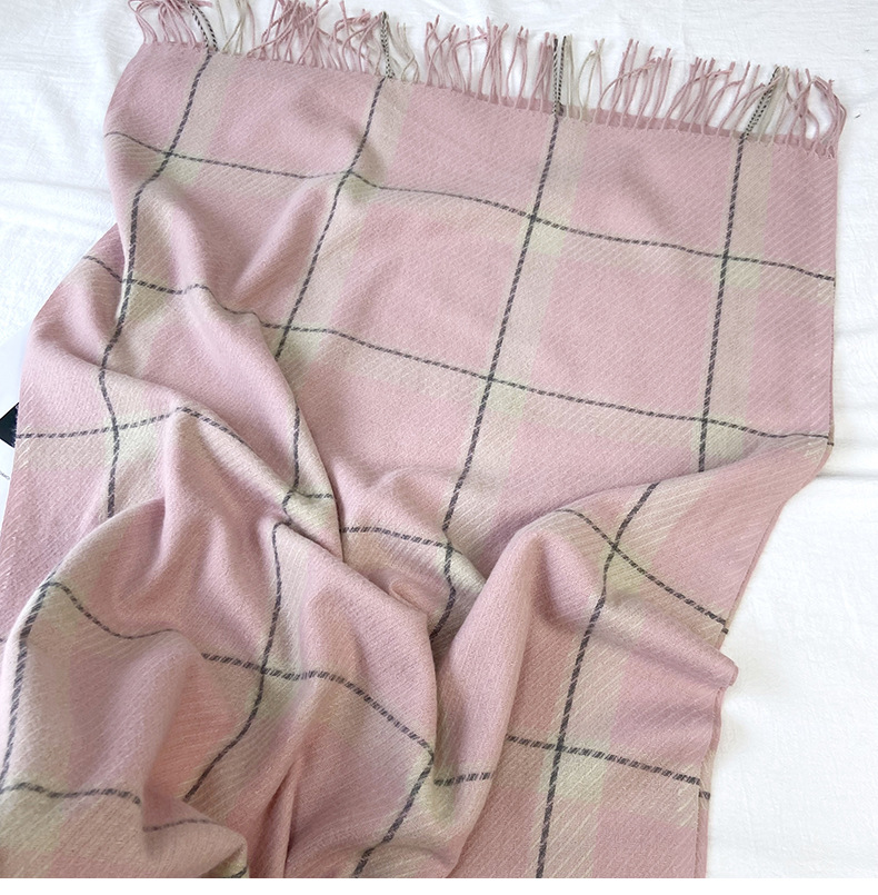 250g Weight Scarf Classification Holiday, Street Occasion Imitation cashmere Material Plaid Pattern Autumn&Winter Season Women's Gender Tassel Design Basic, Classic Style Style Women's Basic Classic Style Plaid Imitation Cashmere Tassel Scarf 31