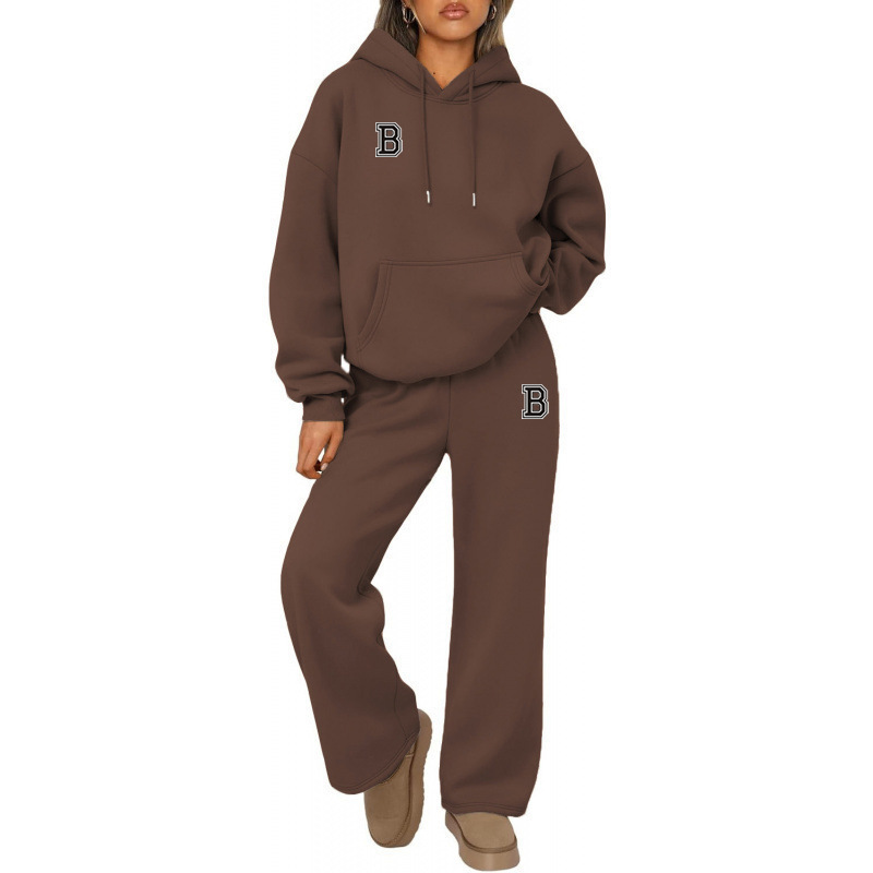 Letter Print Hoodie Sweatshirt Set Wide Leg Pants Straight Leg Pants Autumn Winter Hot Selling_ecoleips.com