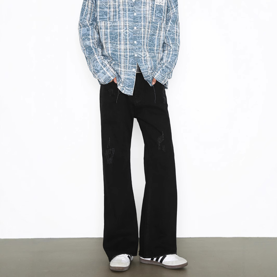 Flare Jeans High Street Style Loose Fit Straight Leg Slim Fit Long Pants American Trendy Brand Retro in Stock_mkmklike.com