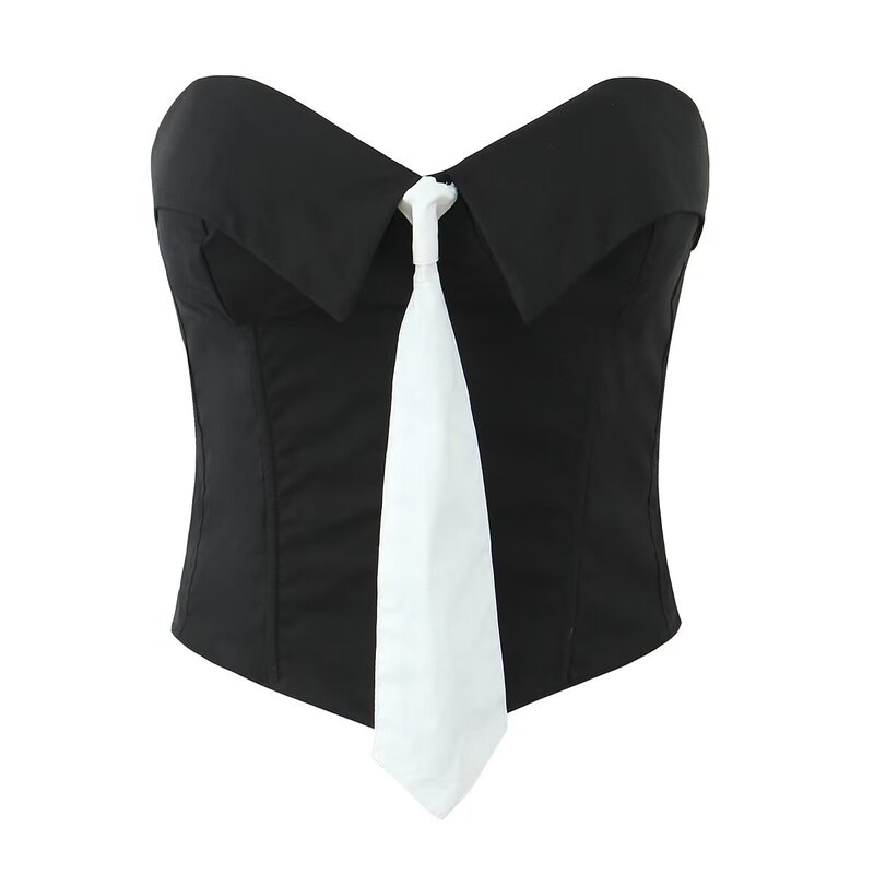 Taop&Za Women's Clothing 2026 Summer New Style Spicy Girl Design Lapel Tie Tube Top Corset Taop&Za Women's Clothing 2026 Summer New Style Spicy Girl Design Lapel Tie Tube Top Corset
